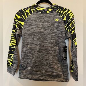 Russell Athletic fleece lined camo‎ neon hoodie kids boys L 10/12 dri power new